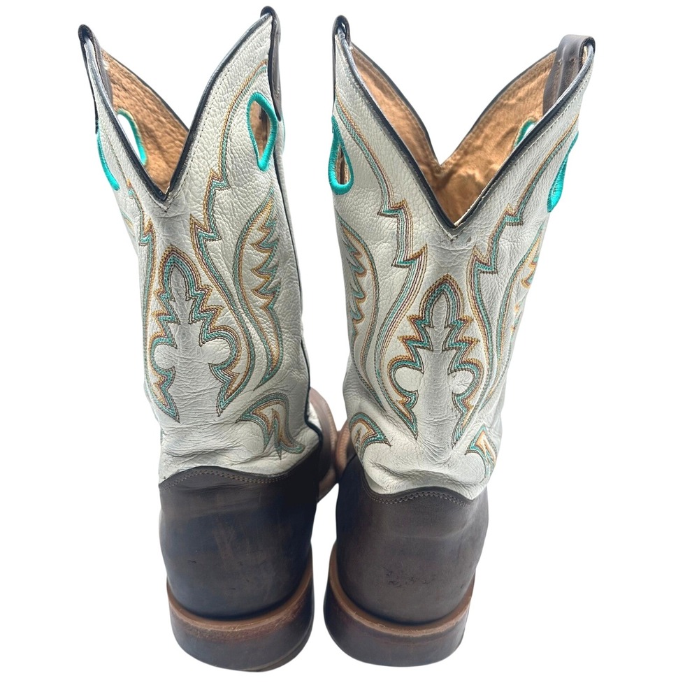 Justin Bent Rail BR 313 Men Leather Western Cowboy Boots Ivory/Brown 10EE - Picture 6 of 13